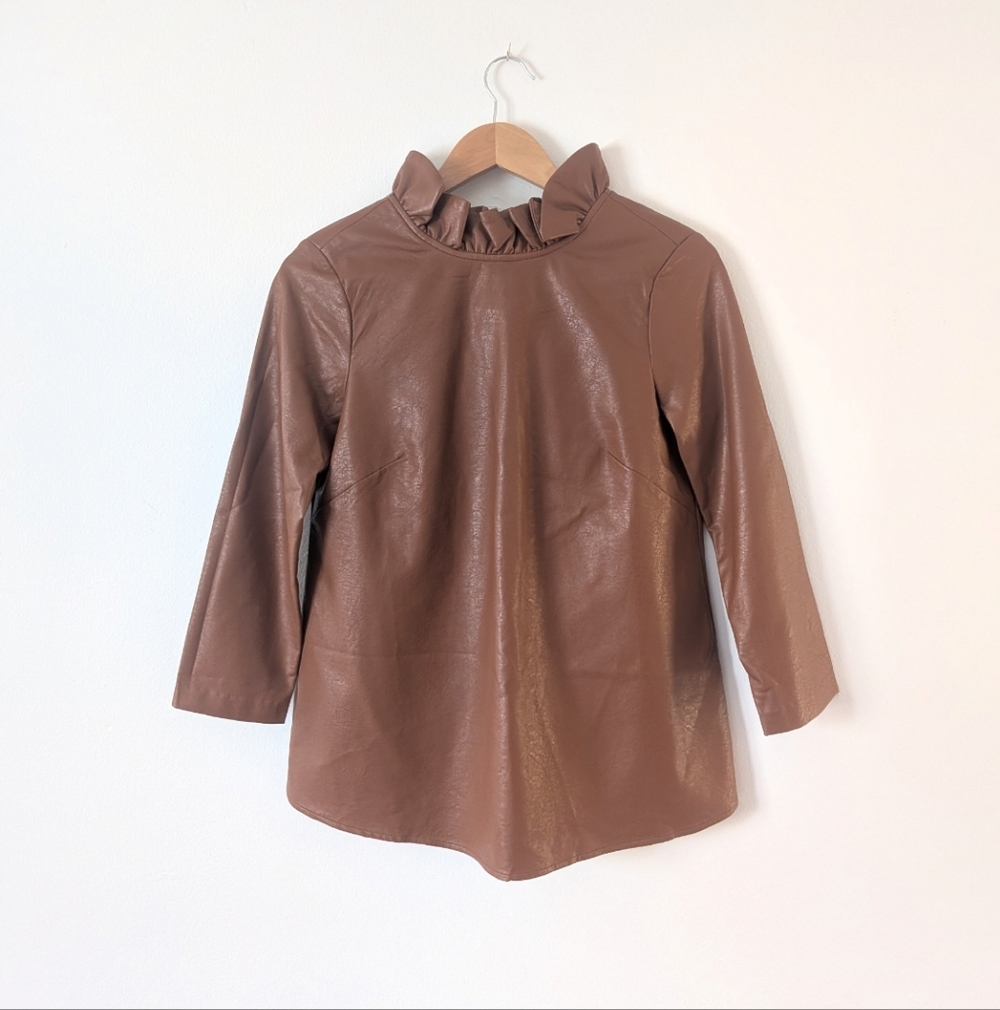Tuckernuck Faye Faux Leather Top Bow Brown